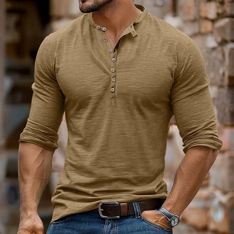 Lässiges Langarm-T-Shirt mit Henley-Kragen und mehreren Knöpfen für Herren