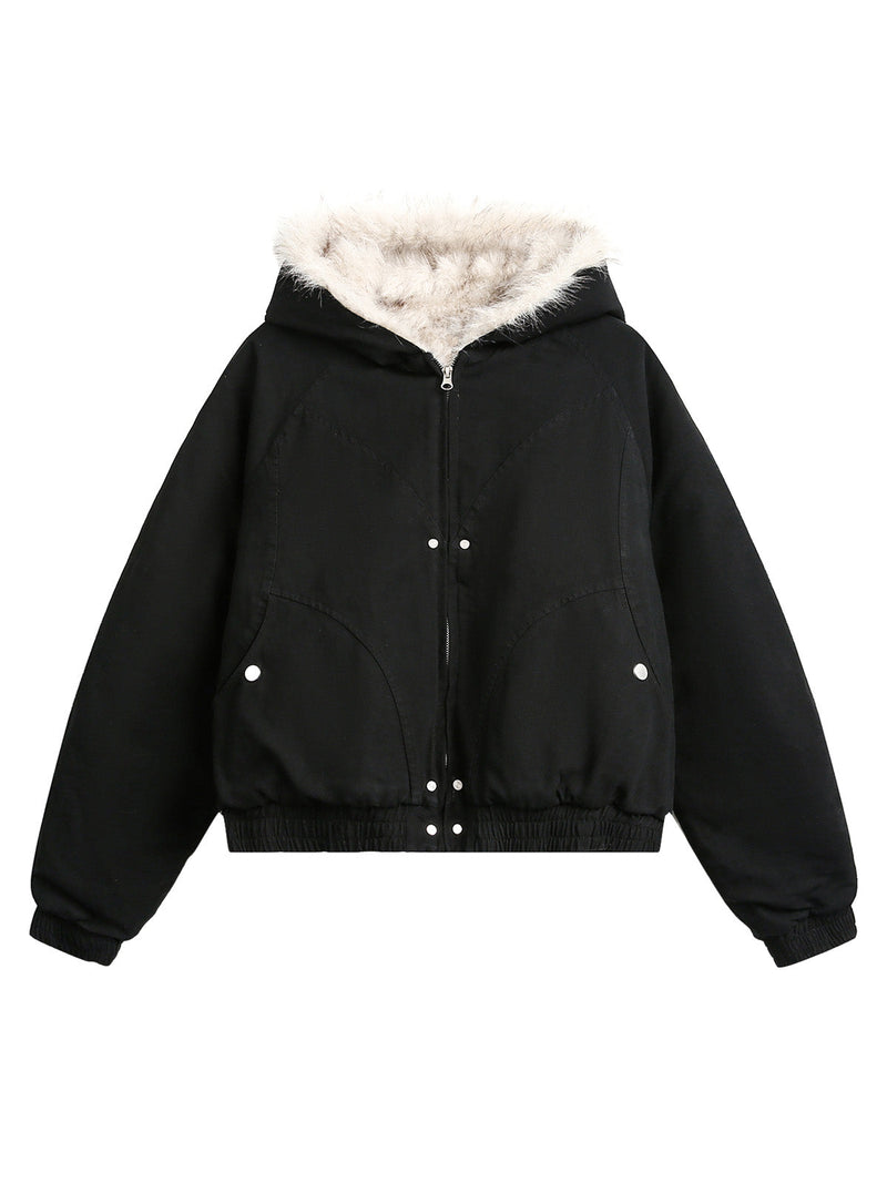 Spliced Fur Hooded Quilted Jacket