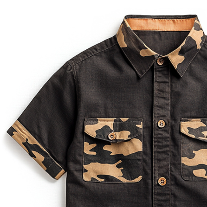 Men's Retro Casual Camouflage Printed Button Lapel Short Sleeve Shirt
