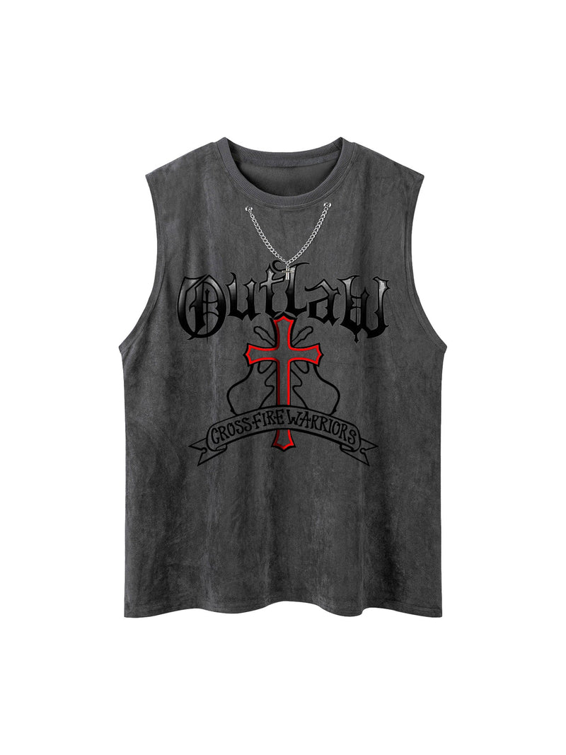 Cross Chain Suede Street Rap Sleeveless Vest