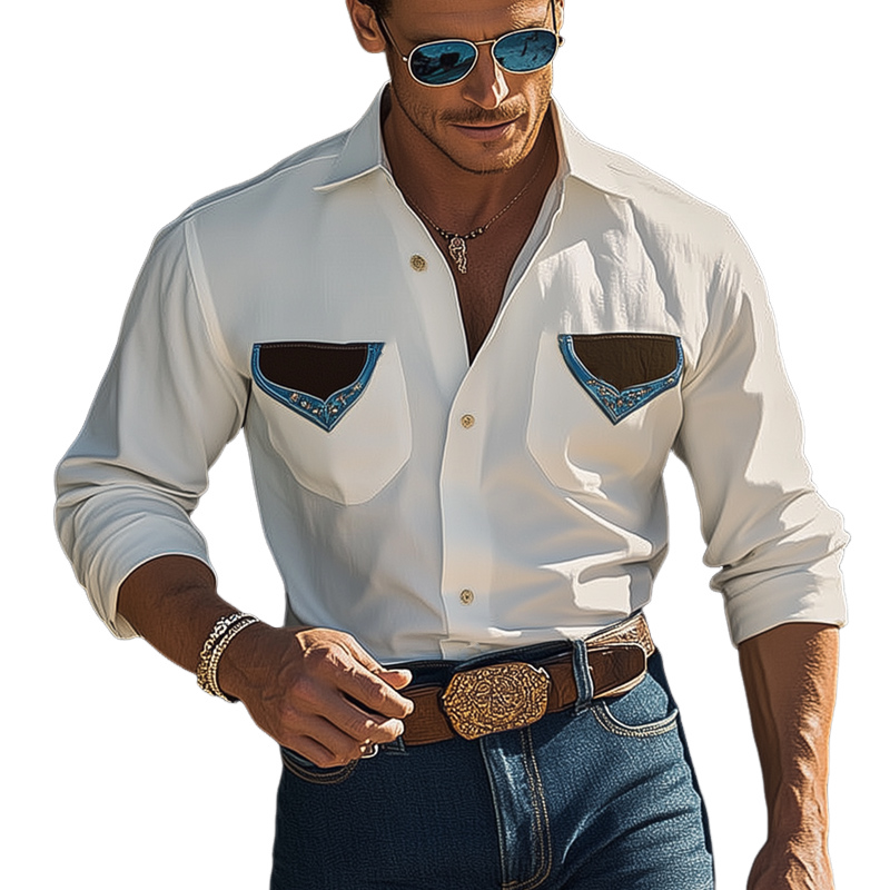 Herren Vintage Langarmhemd aus Baumwolle