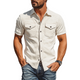 Men's Spring Fashion Casual Slim Fit Multi-Pocket Thin Suede Short Sleeve Shirt