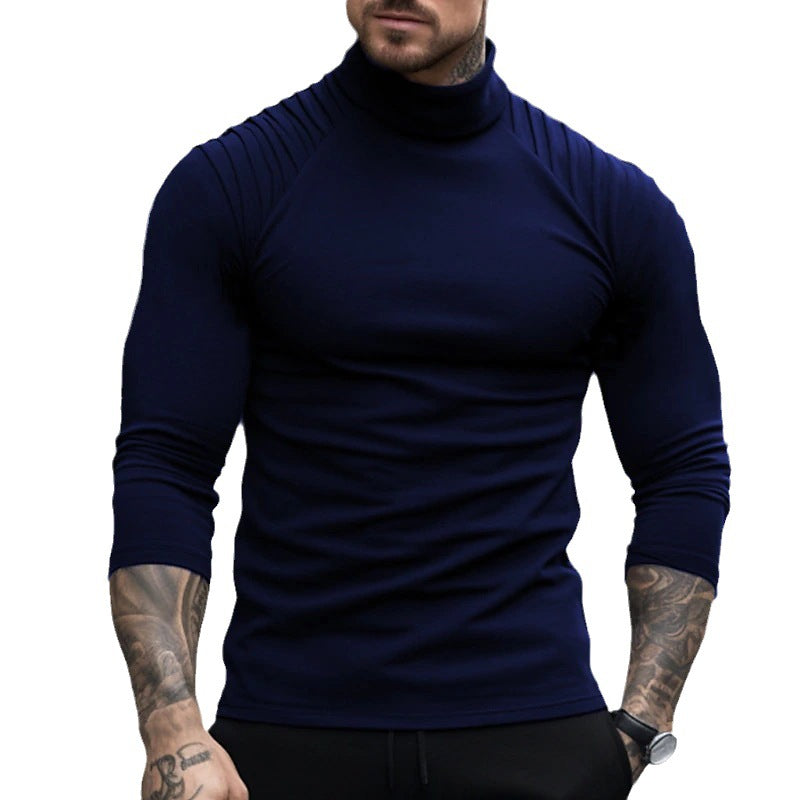 SLIM FITTING HIGH NECK PLEATED RAGLAN SLEEVES T-SHIRT