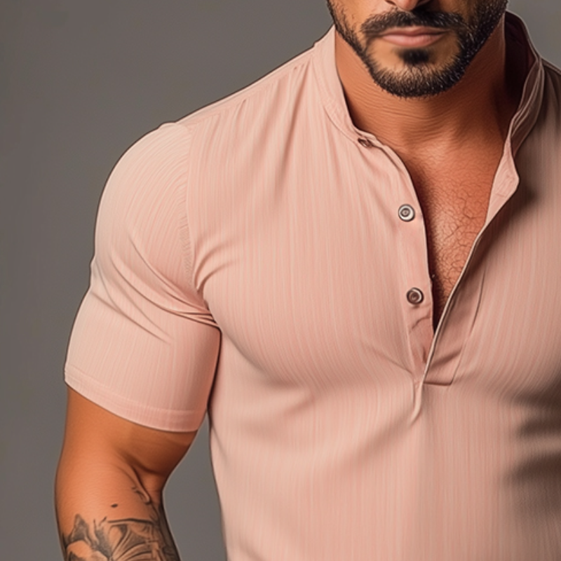 Herren Retro Casual Stehkragen Elastisches Kurzarmhemd