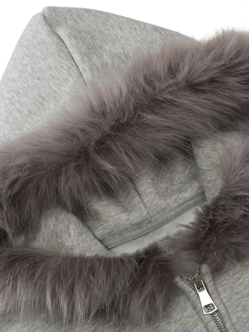 Letter Embroidered Fur Hooded Fleece Jacket