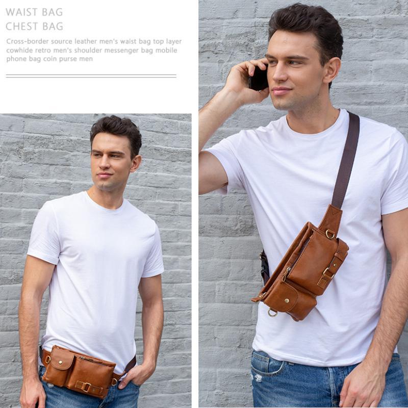 Men's Classic Genuine Leather Waist And Messenger Bag