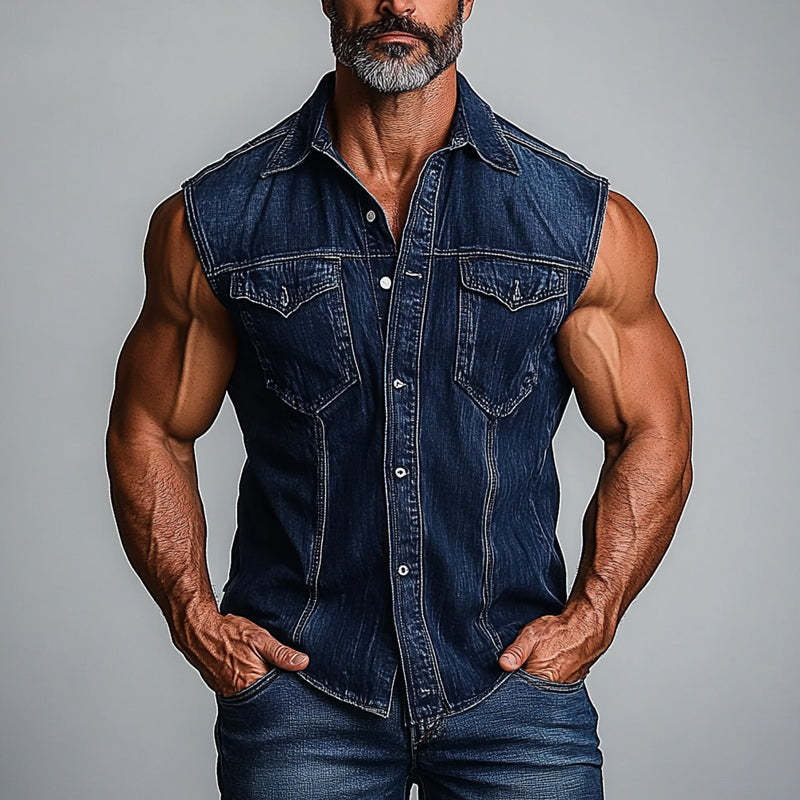 Herren-Jeansweste mit gewaschenem Revers im Vintage-Stil
