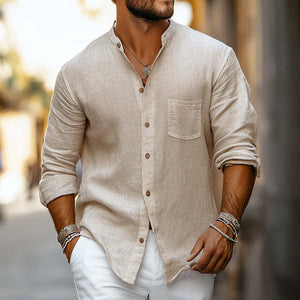Men's Casual Skin-friendly Cotton And Linen Long-sleeved Shirt