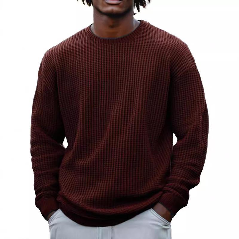 Einfarbiges, langärmliges Sweatshirt mit Waffelmuster und Rundhalsausschnitt für Herren