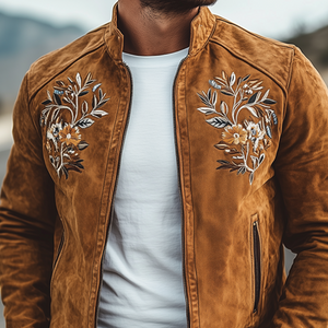 Men's Classic American Retro Western Embroidered Suede Jacket