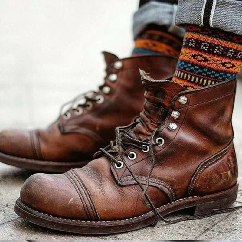 Men's Vintage Martin Boots Western Style Lace-up Leather Boots