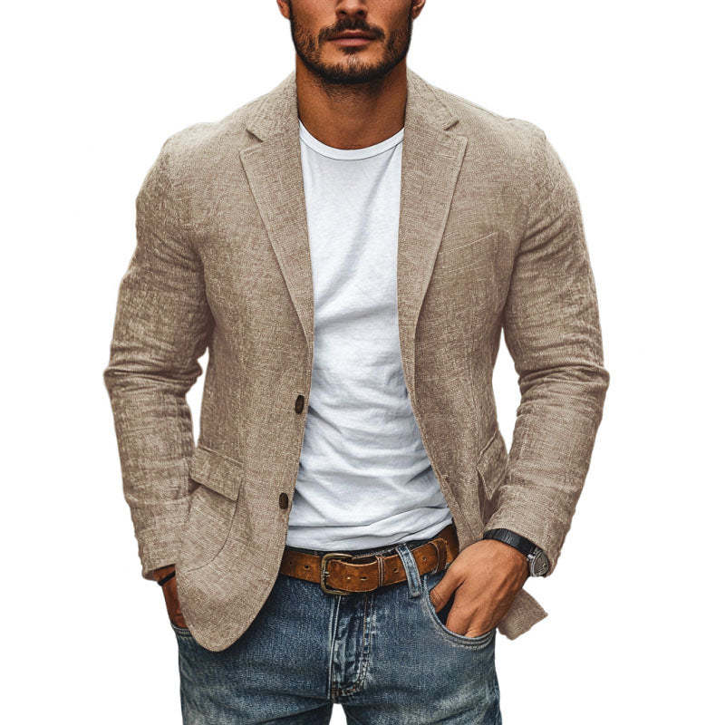 Lässiger Herren-Blazer aus Baumwolle und Leinen mit Revers, einreihig, schmaler Schnitt