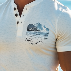 Herren-T-Shirt mit Henley-Kragen und Schutz-Ozean-Elementen im Retro-Stil, kurzärmelig