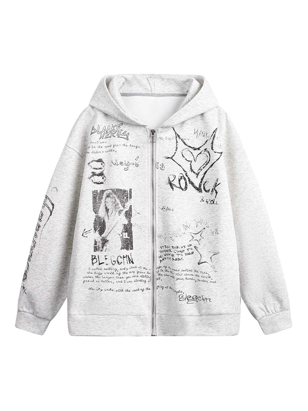 Distressed Fun Graffiti Cardigan Hoodie