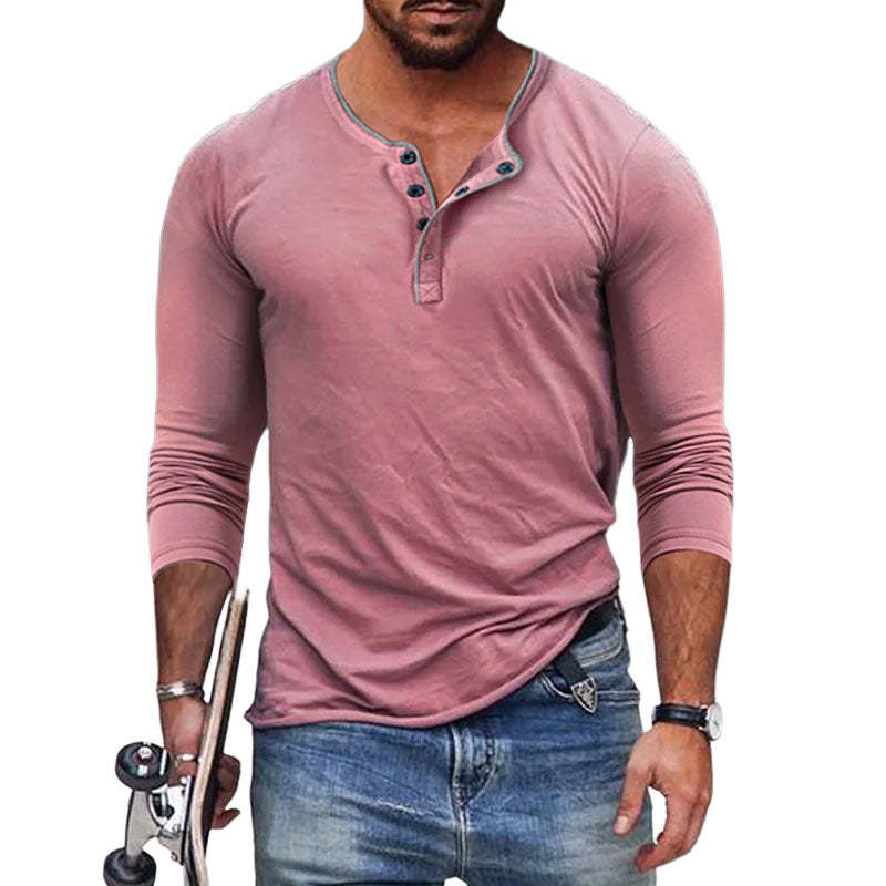 Men's Casual Cotton Blend Henley Neck Slim Fit Long Sleeve T-Shirt