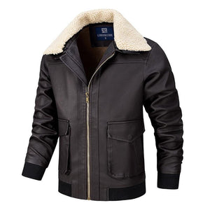 Men's Casual Plush Lapel Leather Jacket