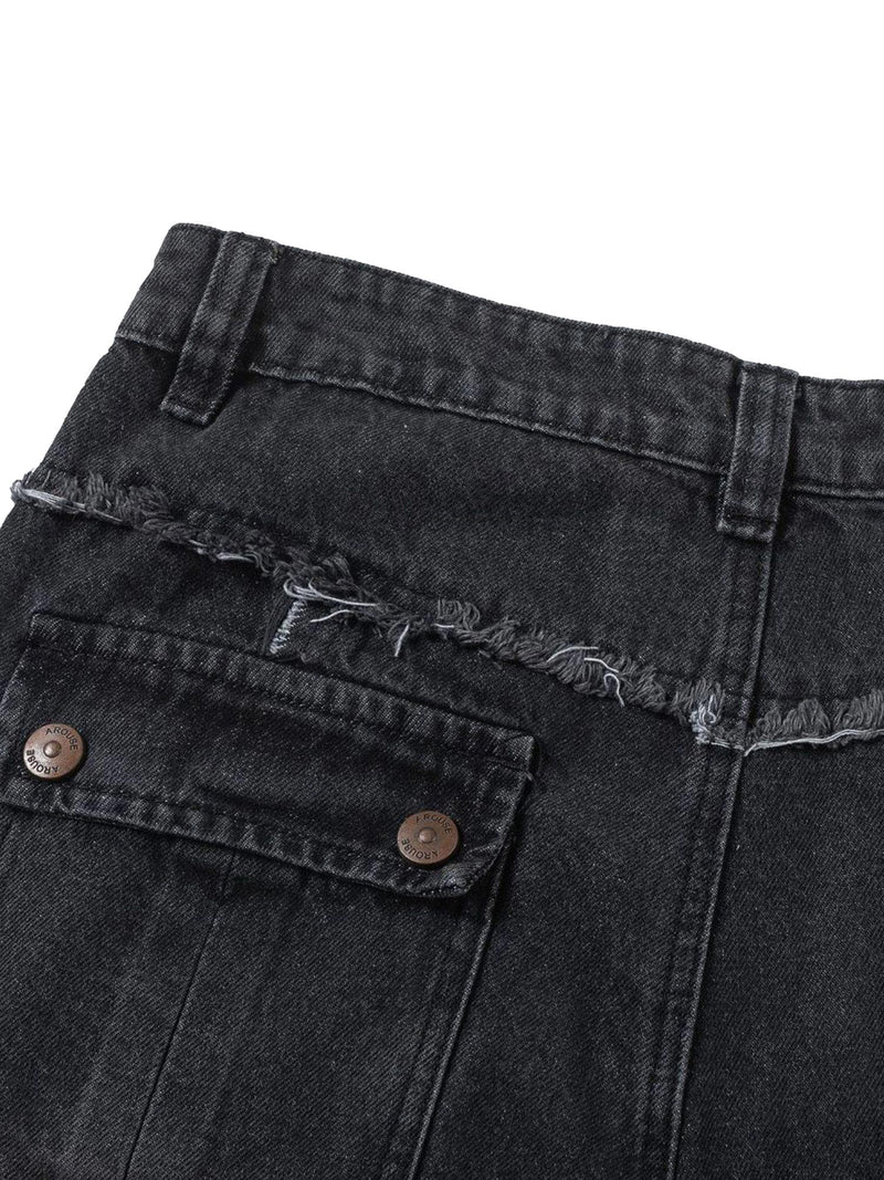 Multi-pocket Raw Edge Jeans