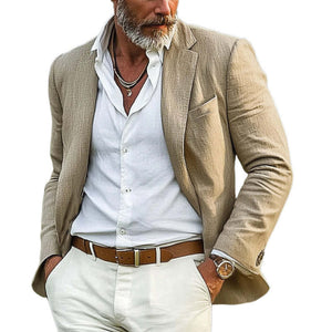 Herren Frühling und Herbst Khaki Baumwolle und Leinen Casual Blazer 
