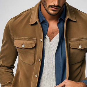 Herren Frühling und Herbst Basic Braun Wildleder Langarmhemd