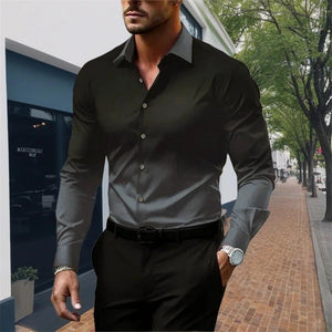 Men's Gradient Lapel Button Loose Long Sleeve Shirt