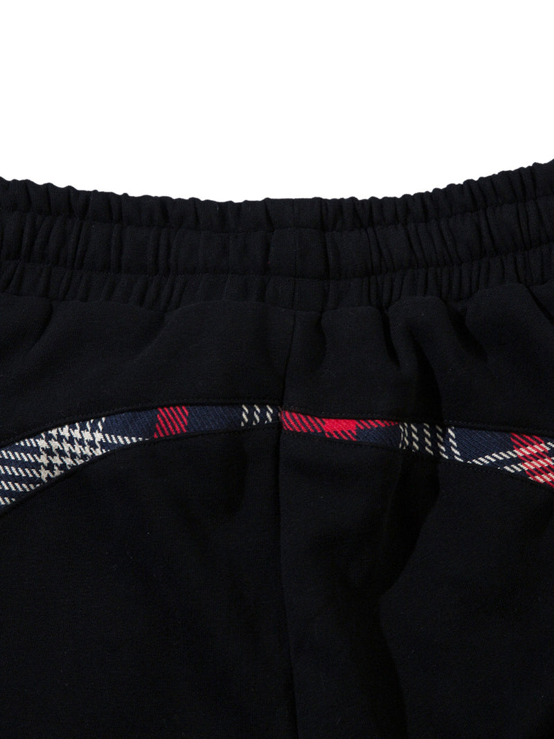 Drawstring Slash Plaid Stitching Straight Pants