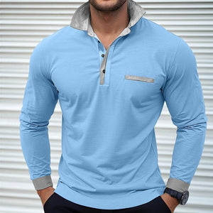 Langarm-Poloshirt mit Revers und Colorblock-Muster für Herren
