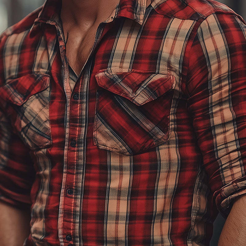 Men's Retro Fashion Casual Long Sleeve Plaid Shirt