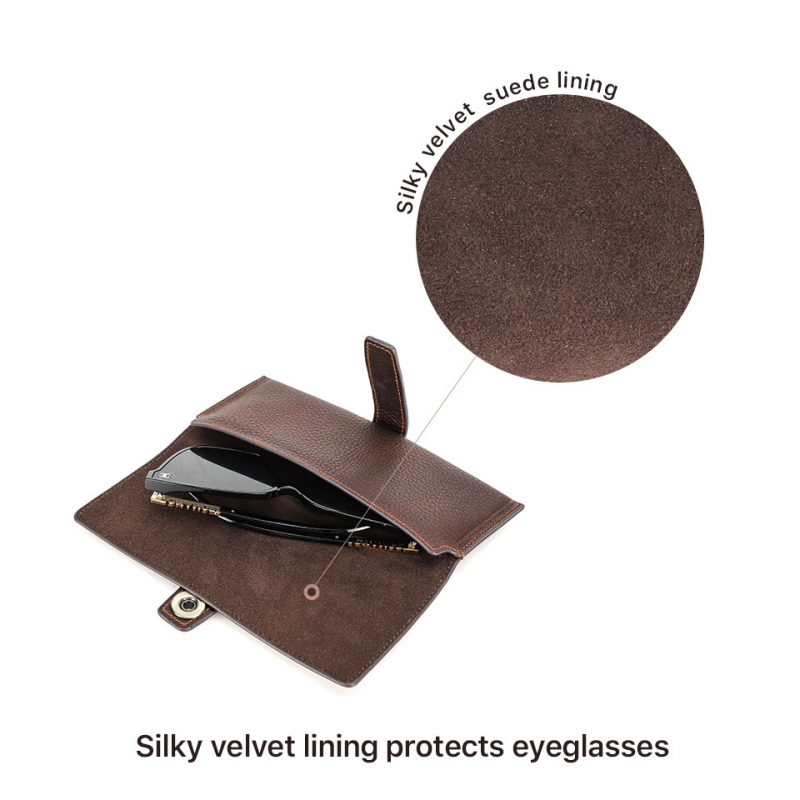 Men's Portable Handmade Top Layer Cowhide Magnetic Buckle Glasses Storage Bag