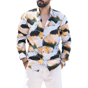 Men's Casual Retro Colorblock Print Long Sleeve Shirt