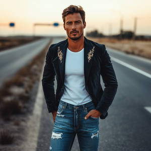 Herrenmode Amerikanischer Retro Slim Samt bestickter Blazer