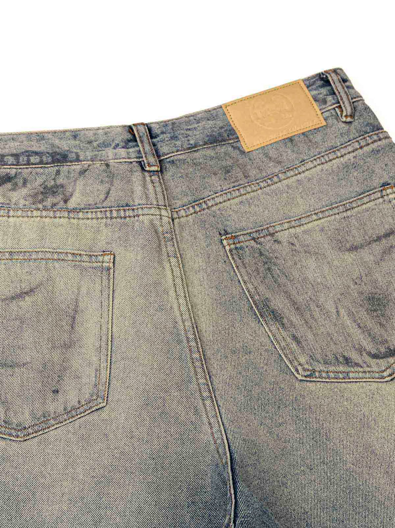 Distressed Washed Ink Splashed Straight Jeans