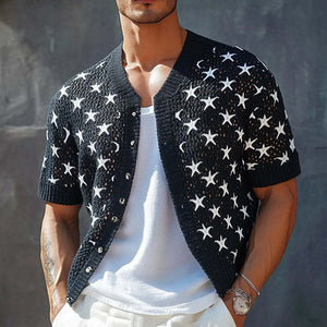 Men's Star Jacquard Short Sleeve Knit Shirt
