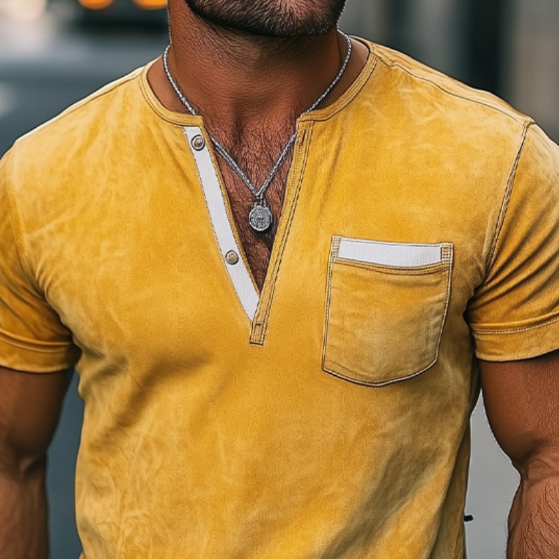 Herrenmode Slim Fit Lässiges T-Shirt mit tiefem V-Ausschnitt aus hellem Wildleder und kurzen Ärmeln