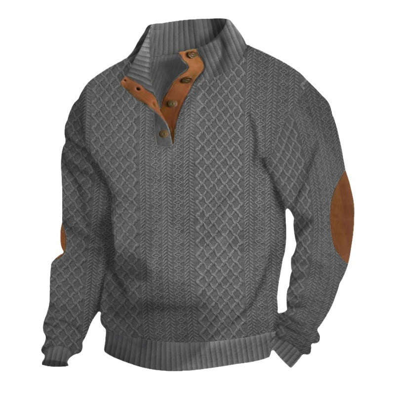 2024 SPRING AND AUTUMN MEN'S STAND UP COLLAR LONG SLEEVE CASUAL OUTDOOR HOODIE JACQUARD KNITTED SWEATSHIRT