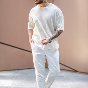 Men's Solid Hollow Out Round Neck Short Sleeve T-shirt