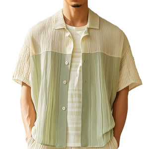 Men's Spring Fashion Textured Fabric Short Sleeve Casual Sports Shirt