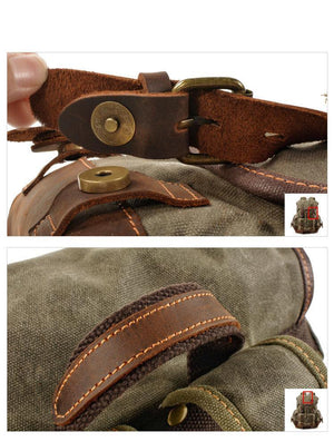 Herren-Rucksack aus Vintage-Canvas-Nähten und Leder mit mehreren Taschen