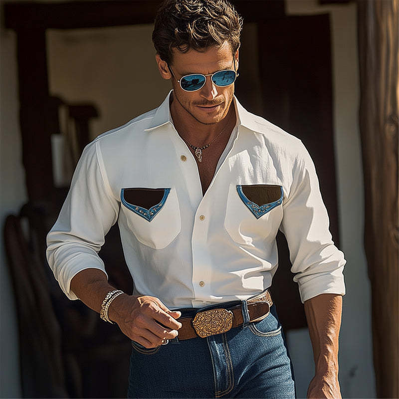 Herren Vintage Langarmhemd aus Baumwolle