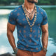 Men's Retro Casual Floral Print V-Neck Short Sleeve T-Shirt