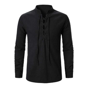 Men's Cotton And Linen Lace-up Casual Long-sleeved Shirt