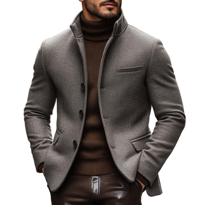 Herren-Blazer im Vintage-Stil, aus Wollmischung, mit Stehkragen, einreihig, schmaler Schnitt