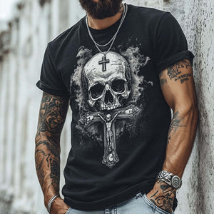 Herren Retro Casual Skull Cross Printed Rundhals Kurzarm T-Shirt