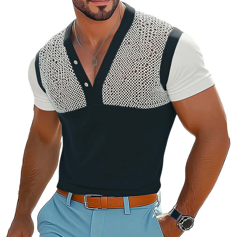 Men's Summer Comfortable V-Neck Knitted Short Sleeve T-Shirt