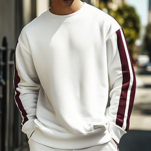 Herren Retro Casual Gestreiftes Rundhals-Sweatshirt Shorts Zweiteiliges Set