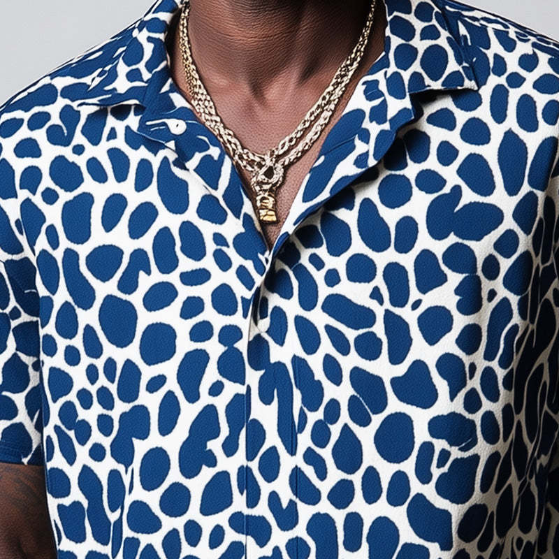 Men's Spring Fashion Leopard Print Casual Sports Short Sleeve Shirt