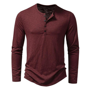 Men's Casual Henley Collar Solid Long Sleeve T-Shirt