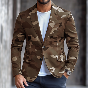 Herren Retro Camouflage Einreihiger Freizeitblazer mit Revers
