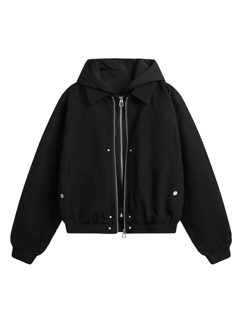 Deconstructed Split Faux Two-Piece Hooded Jacket