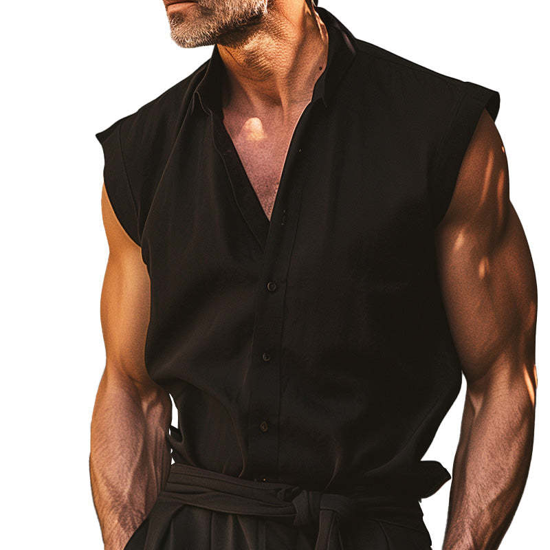 Men's Simple Wide Shoulder Sleeveless Shirt