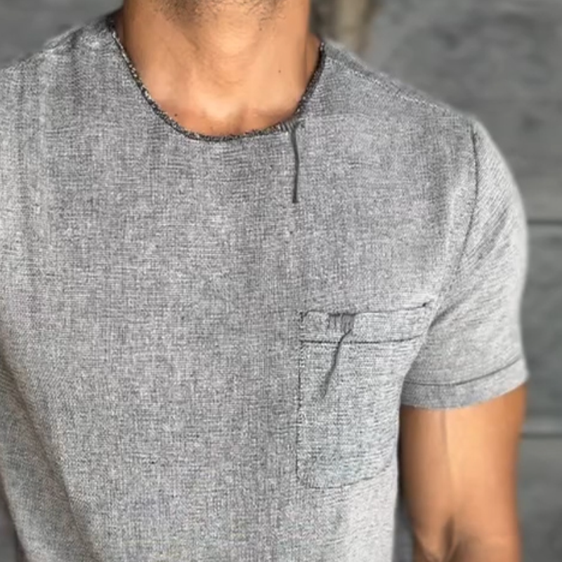 Men's Retro Casual Linen Pocket Round Neck Short Sleeve T-Shirt
